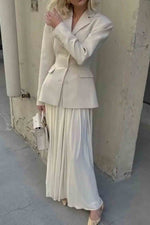 Load image into Gallery viewer, American Small Lapel Pleated Long Skirt Suit
