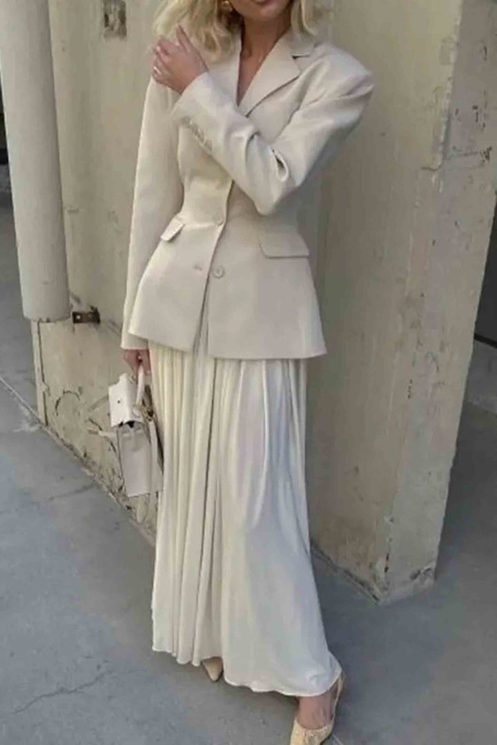 American Small Lapel Pleated Long Skirt Suit