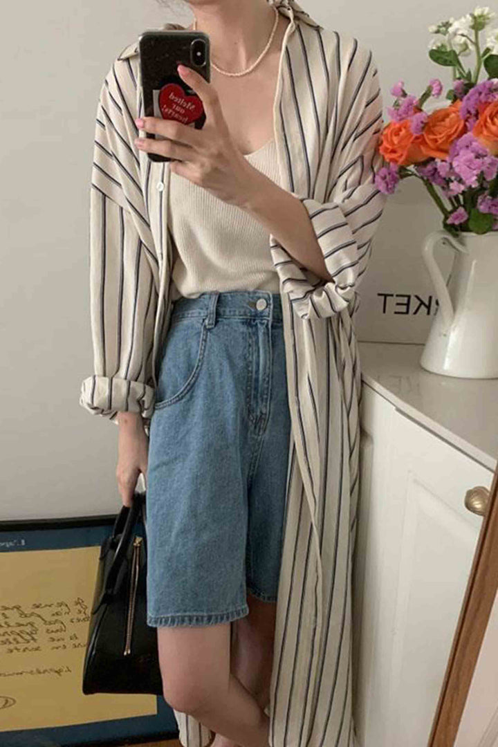 Lazy Style Simple Lapel Shirt Long Sleeve Dress