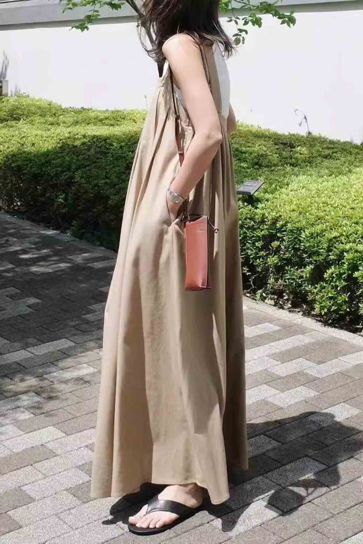 Sleeveless Loose Solid Color Tube Top Long Dress