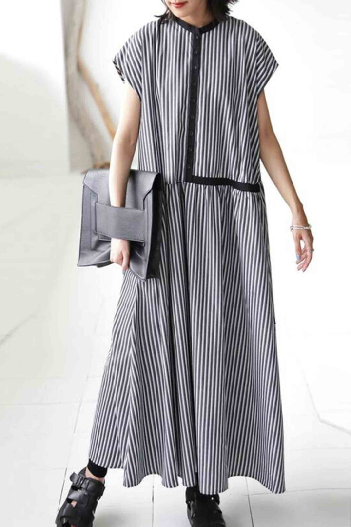 Striped Short-Sleeved Color Block Dress
