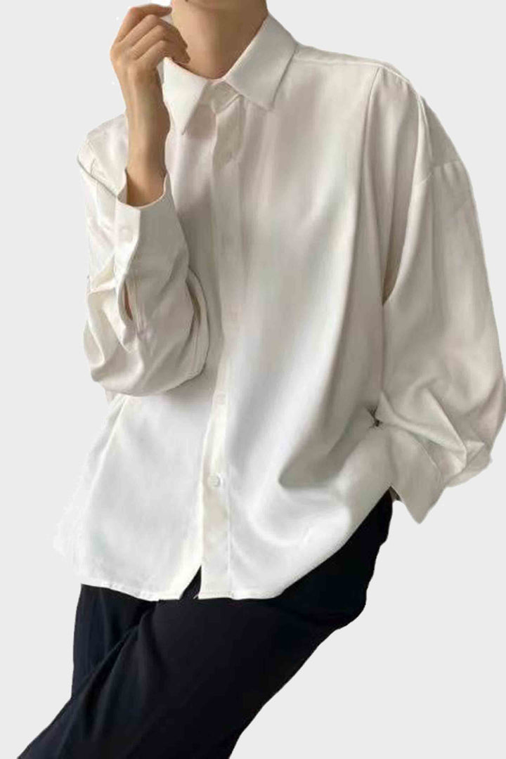 Back Pleated Lapel Long-Sleeved Shirt