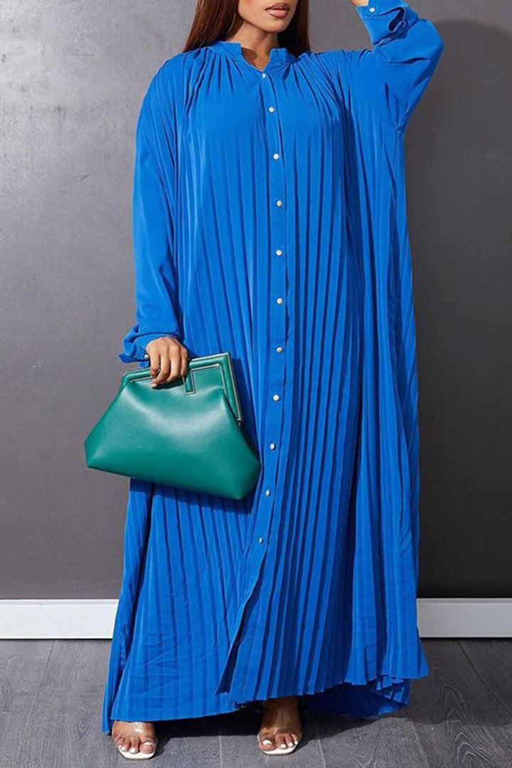 New Fashionable Loose Stand-Up Collar Pleated Dress