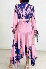 Load image into Gallery viewer, Elegant Printed Lapel Belt Dress
