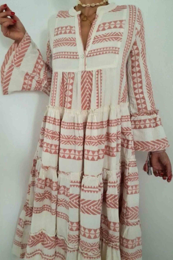 Printed Striped Long Sleeve Beach Dress