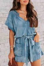 Load image into Gallery viewer, Loose Women&#39;s Denim Short Sleeve Cotton Jumpsuit
