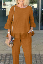 Load image into Gallery viewer, Round Neck Shirt Suit, Loose Nine-Point Pants Casual Two-Piece Set
