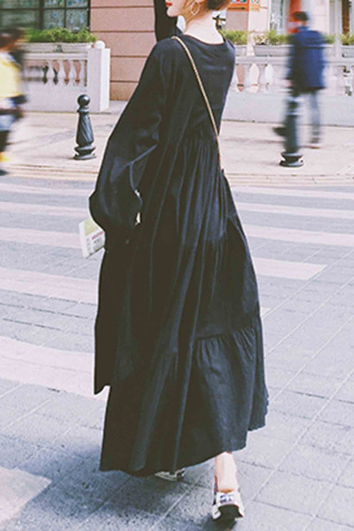 Street Style Retro Lantern Long Sleeve Dress
