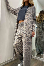 Load image into Gallery viewer, Leopard Print Long Sleeve Cardigan And Pants Suit
