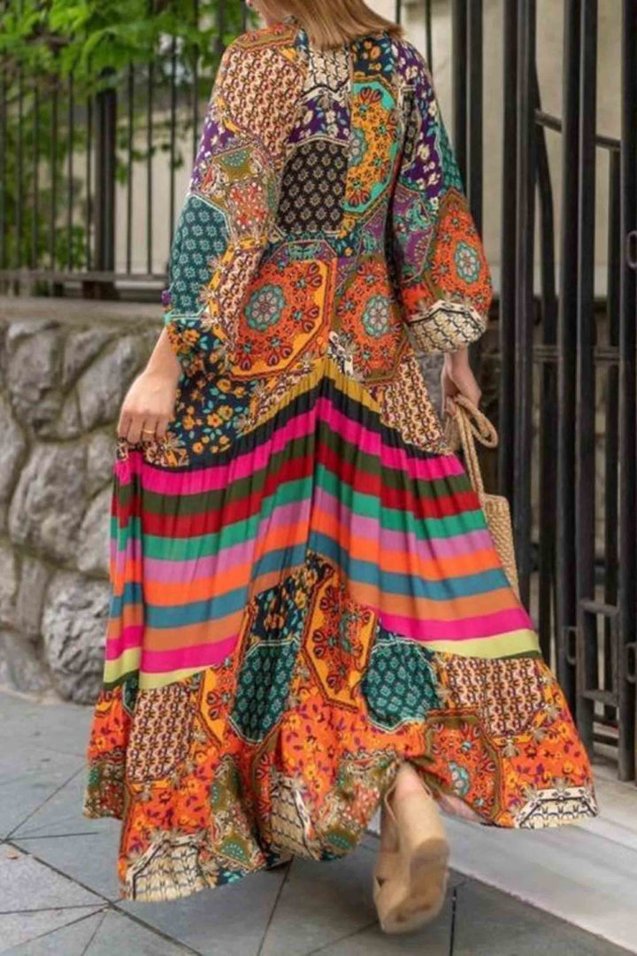 Ethnic Print Pullover V-Neck Dress
