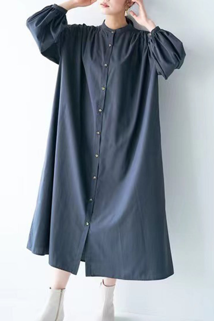Loose Round Neck Long Sleeve Shirt Dress Robe Windbreaker