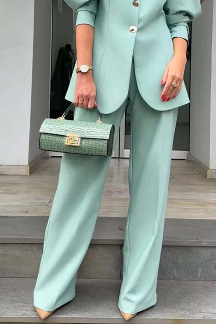 Solid Color Lantern Sleeve Loose Suit