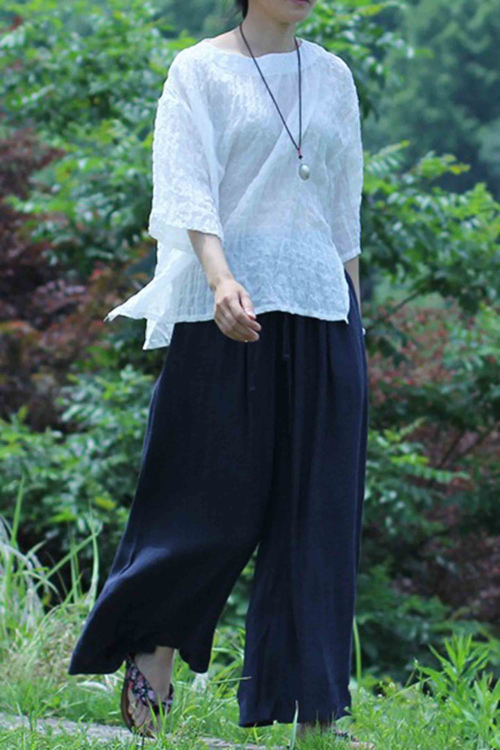 Plus Size Trousers Cotton And Linen Wide Leg Trousers