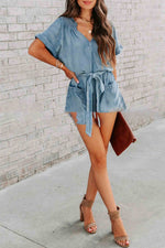 Load image into Gallery viewer, Loose Women&#39;s Denim Short Sleeve Cotton Jumpsuit
