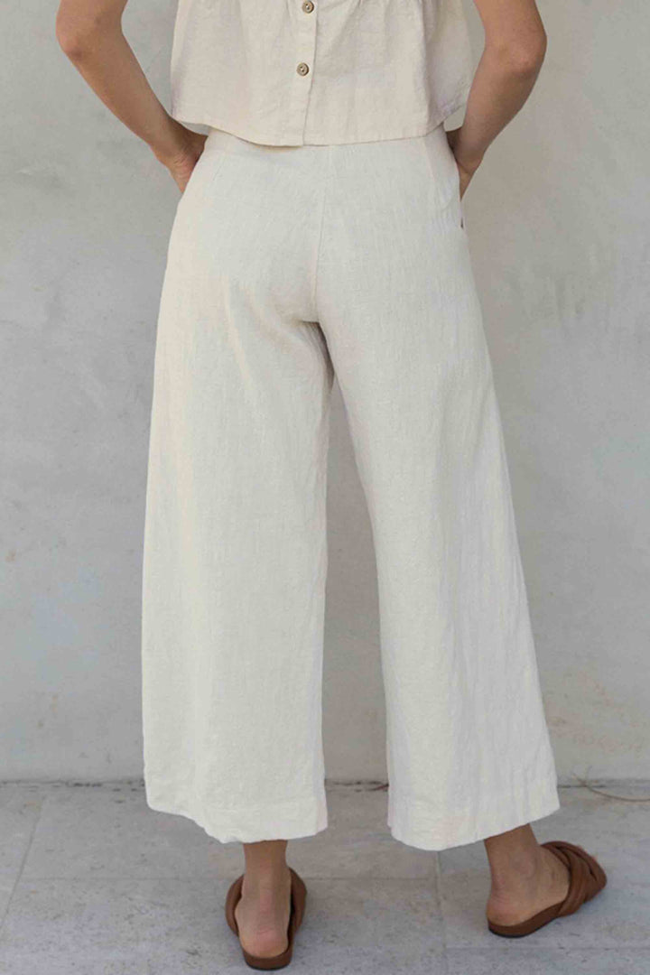 Straight Cotton And Linen Commuting Wide-Leg Pants