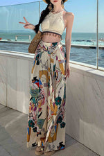 Load image into Gallery viewer, Graffiti Print Wide-Leg High-Waisted Beach Culottes
