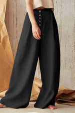 Load image into Gallery viewer, Women&#39;s High Waist Buttoned Cotton And Linen Wide Leg Pants
