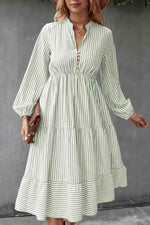 Load image into Gallery viewer, V-Neck Striped Elastic Waist Breathable Dress
