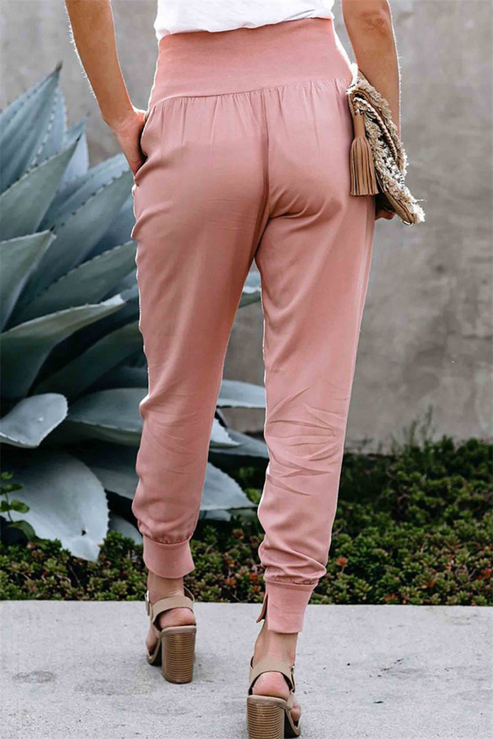 Solid Color Women's High Waist Nine-Point Casual Pants
