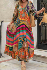 Load image into Gallery viewer, Ethnic Print Pullover V-Neck Dress
