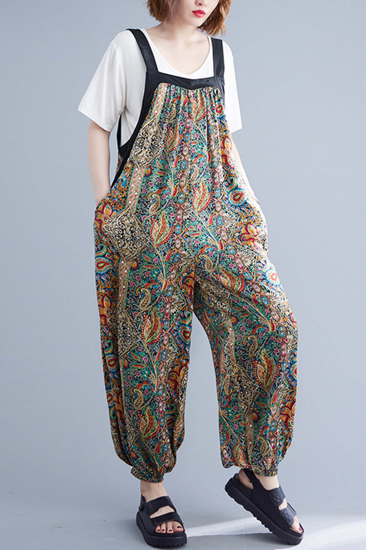 Colorful Pattern Loose Overalls Casual Bloomers