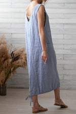 Load image into Gallery viewer, New Ladies Loose Solid Color Linen Sling Dress