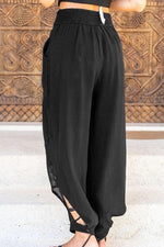 Load image into Gallery viewer, Cotton Paneled Hem Side Button Casual Trousers