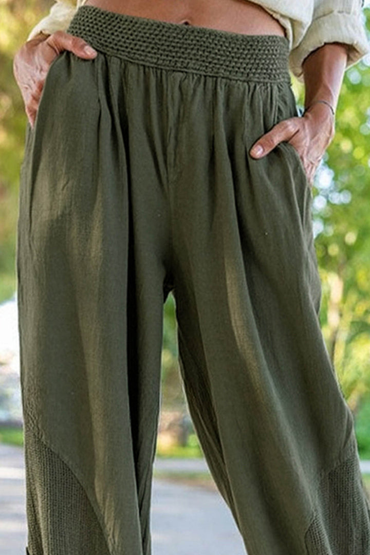 Cotton Paneled Hem Side Button Casual Trousers