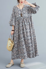 Load image into Gallery viewer, Plus Size Resort Style Printed V-Neck Balloon Sleeve Dress