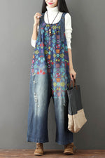 Load image into Gallery viewer, Plus Size Printed Wide-leg Denim Overalls Jumpsuits