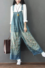 Load image into Gallery viewer, Oversized Denim Embroidered Suspender Jeans Jumpsuits