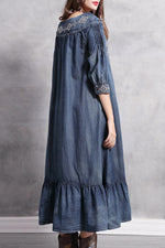 Load image into Gallery viewer, Ruffle Oversized Vintage Embroidered Denim Skirt