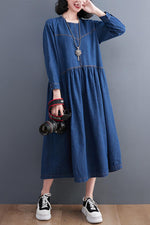 Load image into Gallery viewer, Korean Style Loose Long Sleeve Denim Dress leemho
