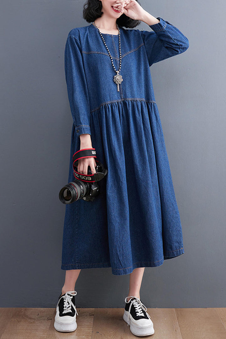 Korean Style Loose Long Sleeve Denim Dress leemho