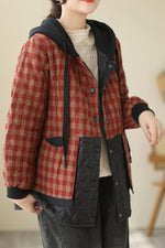 Load image into Gallery viewer, Plue Size Loose Hooded Plaid Cotton Coat leemho