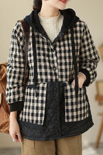 Load image into Gallery viewer, Plue Size Loose Hooded Plaid Cotton Coat