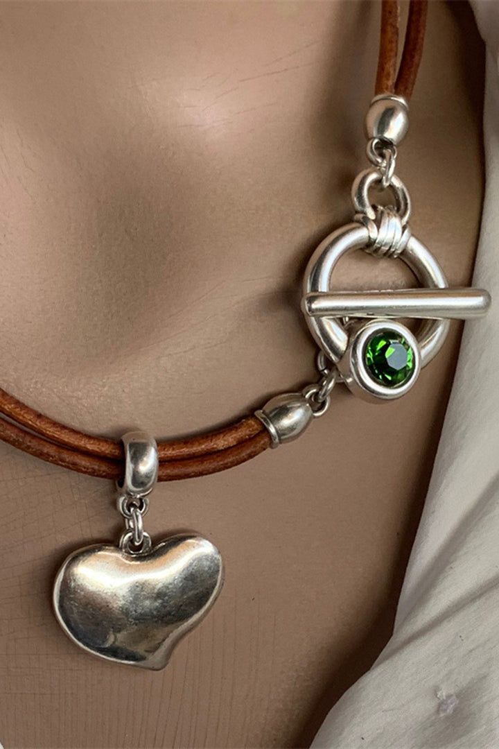 Fashion Heart Leather OT Buckle Necklace
