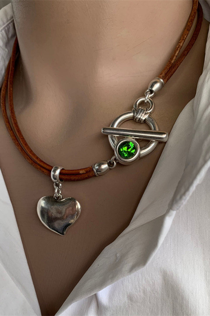 Fashion Heart Leather OT Buckle Necklace