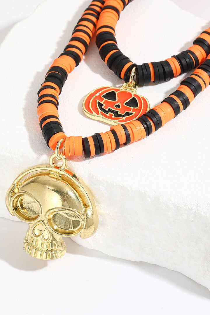 Dark Gothic Spider Skull Pumpkin Necklace
