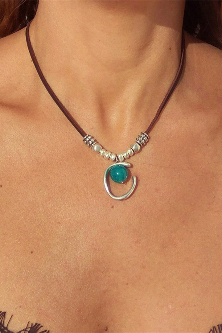 Vintage Natural Stone Half Ring Pendant Necklace