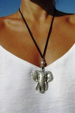 Load image into Gallery viewer, Vintage trendy metallic silver elephant necklace