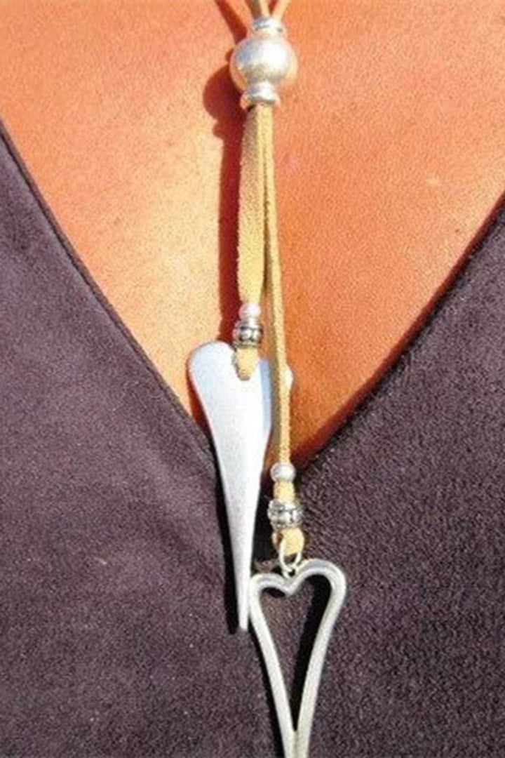 Vintage Velvet Boho Double Heart Pendant Necklace