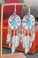 Load image into Gallery viewer, Bohemian turquoise tassel feather earrings
