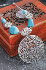 Load image into Gallery viewer, Vintage Hollow Carved Turquoise Pendant
