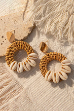 Load image into Gallery viewer, Tropical Rainforest Rattan Shell Earrings leemho