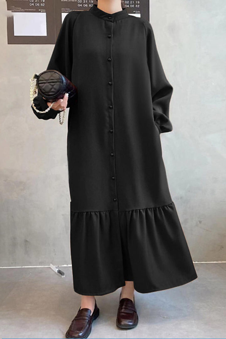 Casual long sleeve buttoned loose dress leemho