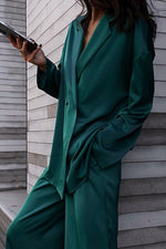 Load image into Gallery viewer, Casual Satin Suit Trousers Two-piece Set
