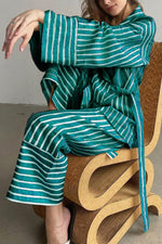 Load image into Gallery viewer, Two-piece Striped Top High-waisted Trousers Set