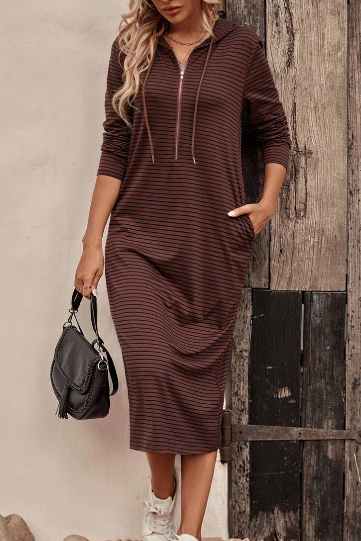 Striped Hooded Stylish Long Sleeve Dress