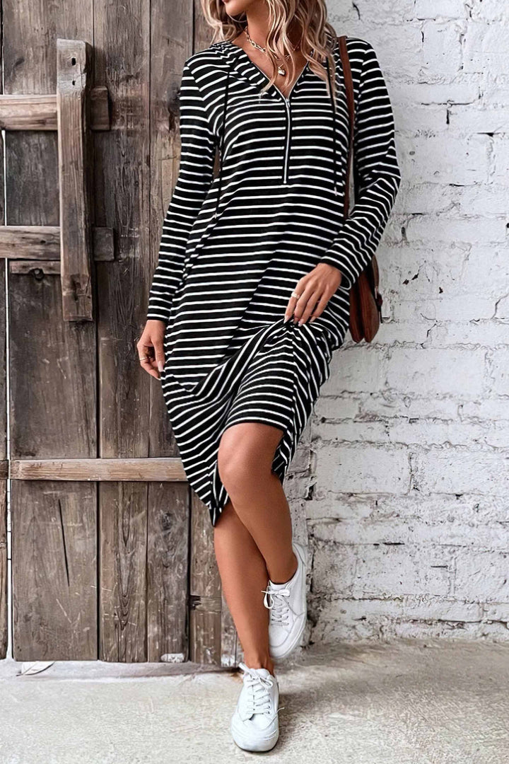 Striped Hooded Stylish Long Sleeve Dress